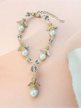 Adjustable Gold Angel Bracelet Memorial, Religious, Spiritual